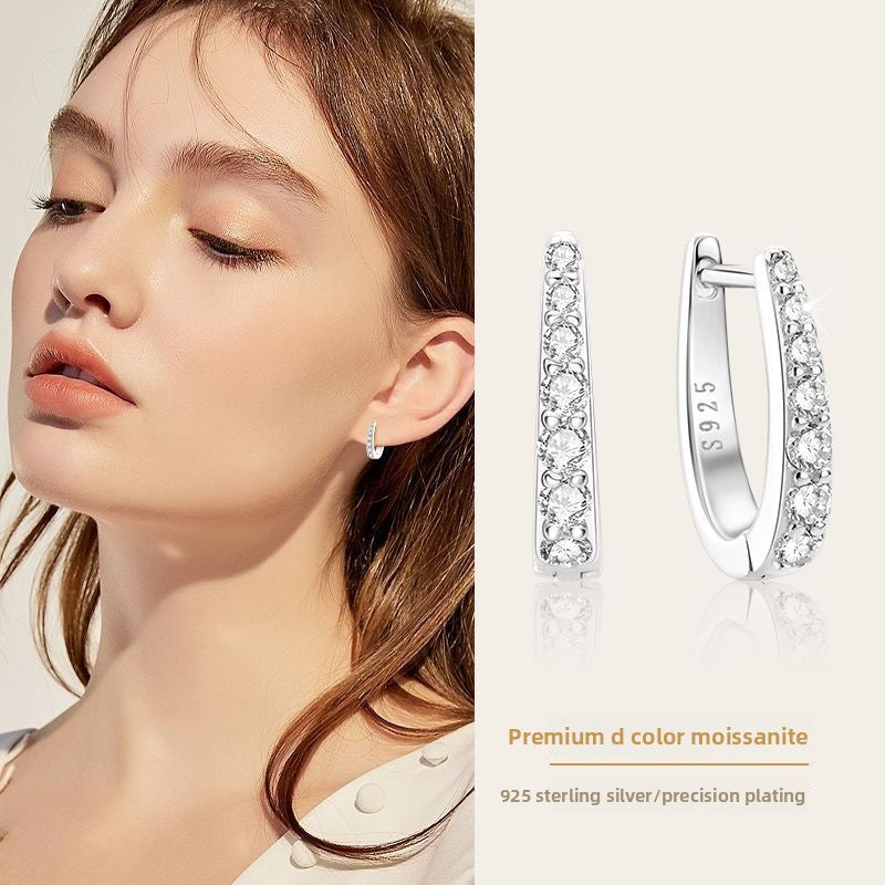U Shape Earrings For Women In 925 Sterling Silver Featuring Moissanite Inlay