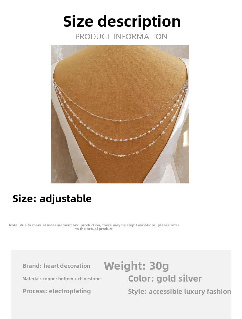Silver Alloy Body Chain For Women Featuring Pearl Pattern And Electroplated Finish With White Crystal Inlay