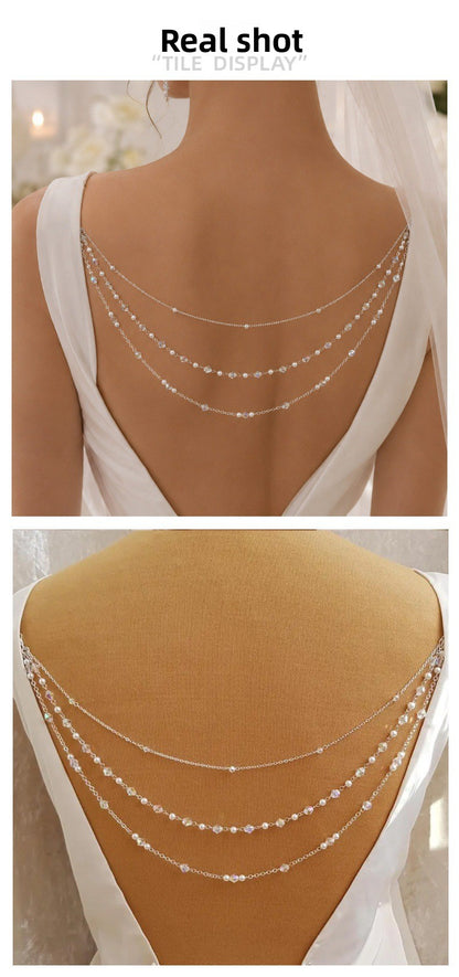 Silver Alloy Body Chain For Women Featuring Pearl Pattern And Electroplated Finish With White Crystal Inlay