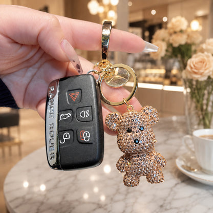 Christmas Bear Key Chain In Red Featuring Rhinestone Embellishments, Perfect Bag Charm Accessory