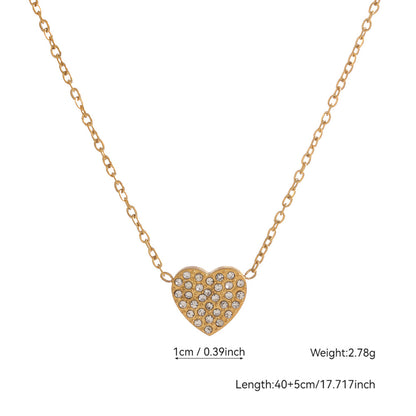 Elegant Heart Shape Necklace For Women With 304 Stainless Steel Pendant And Rhinestones On Cable Chain