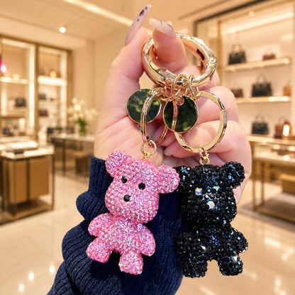 Christmas Bear Key Chain In Red Featuring Rhinestone Embellishments, Perfect Bag Charm Accessory