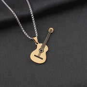Gold Guitar + 60cm Steel-colored Corn Chain