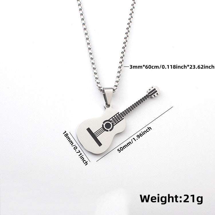 Guitar Pendant Necklace In 304 Stainless Steel Featuring Hip-Hop Style For Unisex Wear, Available In Steel Color