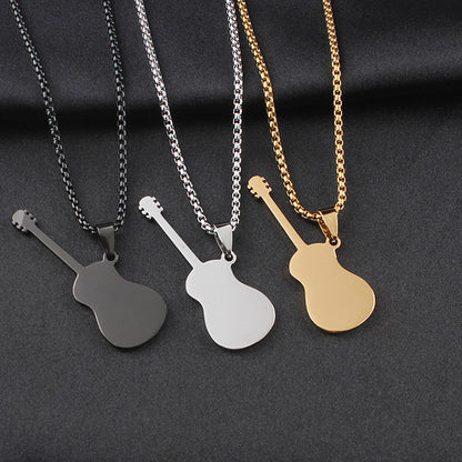 Guitar Pendant Necklace In 304 Stainless Steel Featuring Hip-Hop Style For Unisex Wear, Available In Steel Color