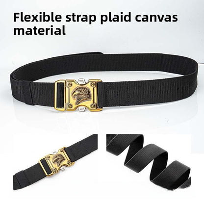 Men's Tactical Business Canvas Belt With Double Buckle And Alloy Buckle In Dyed Black