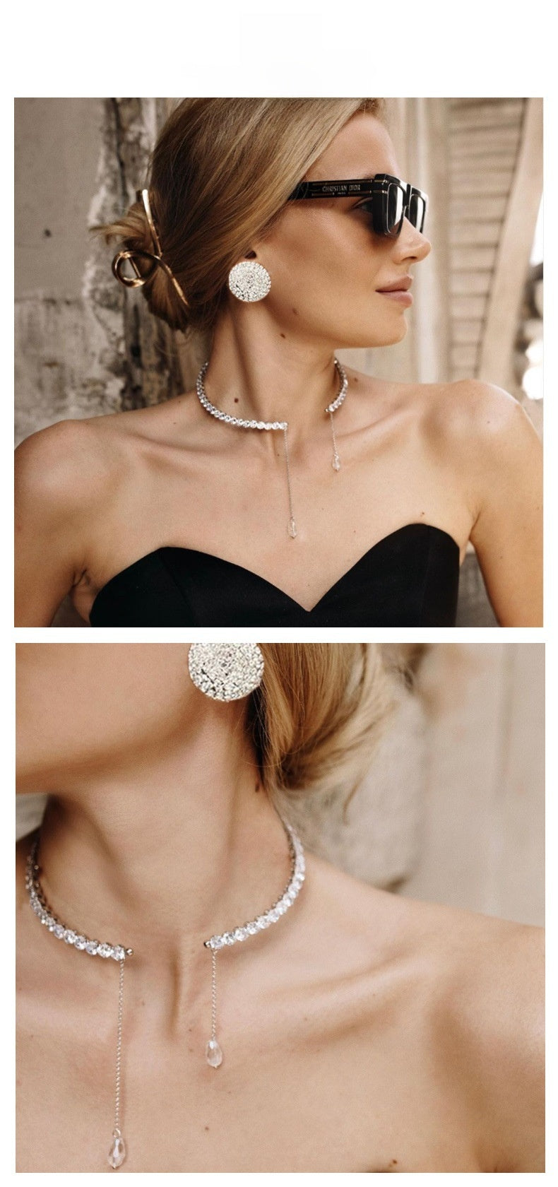 Round Tassel Choker Necklace For Women In Alloy With Rhinestone Inlay, 1 Set