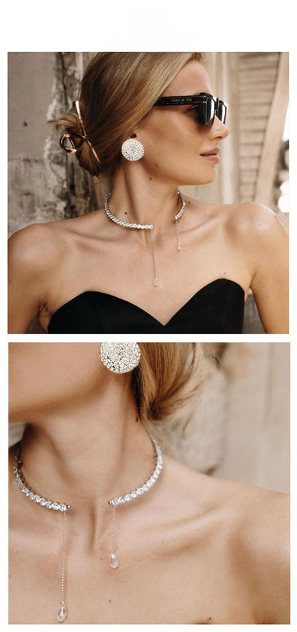 Round Tassel Choker Necklace For Women In Alloy With Rhinestone Inlay, 1 Set