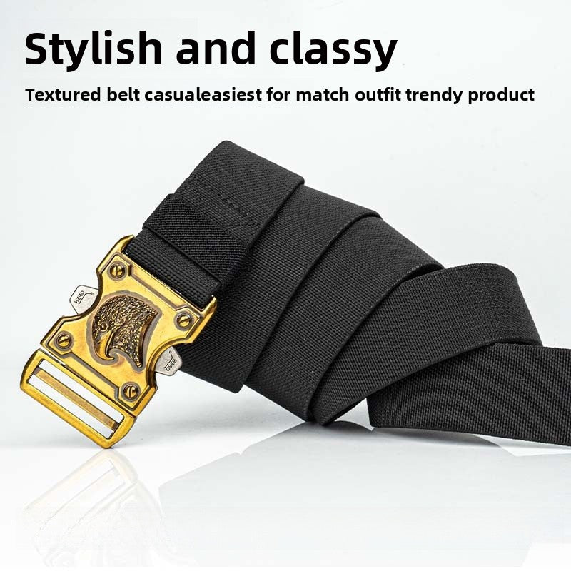 Men's Tactical Business Canvas Belt With Double Buckle And Alloy Buckle In Dyed Black