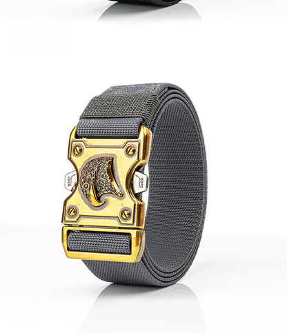 Men's Tactical Business Canvas Belt With Double Buckle And Alloy Buckle In Dyed Black