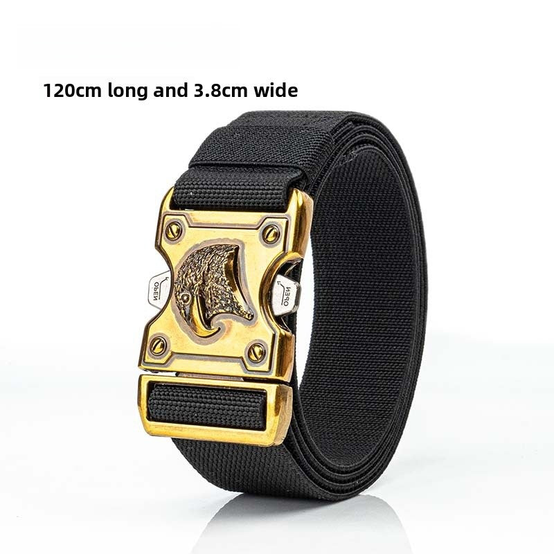 Men's Tactical Business Canvas Belt With Double Buckle And Alloy Buckle In Dyed Black