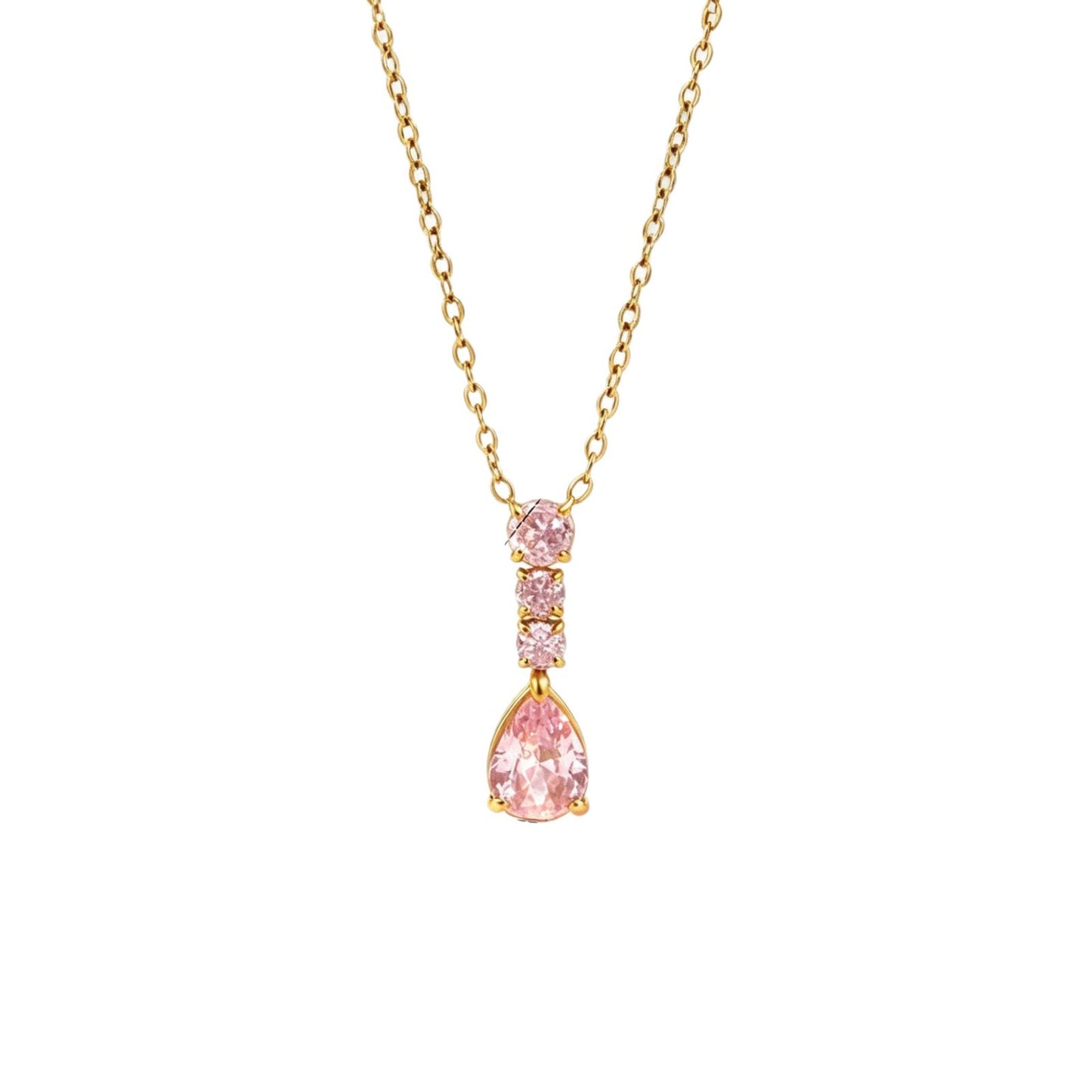 Water Droplets Pendant Necklace In Titanium Steel With Zircon Inlay, PVD Coated Chain For Women