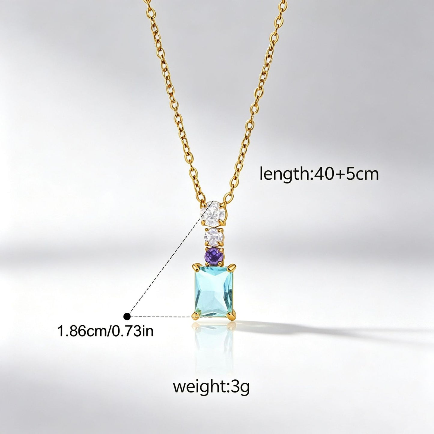 Water Droplets Pendant Necklace In Titanium Steel With Zircon Inlay, PVD Coated Chain For Women