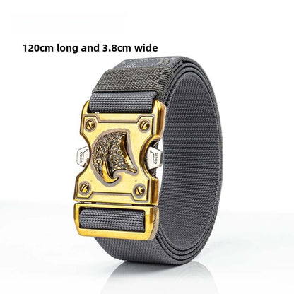 Men's Tactical Business Canvas Belt With Double Buckle And Alloy Buckle In Dyed Black