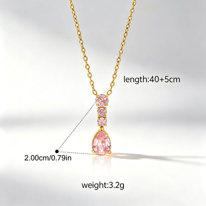 Water Droplets Pendant Necklace In Titanium Steel With Zircon Inlay, PVD Coated Chain For Women