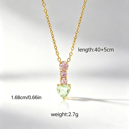 Water Droplets Pendant Necklace In Titanium Steel With Zircon Inlay, PVD Coated Chain For Women
