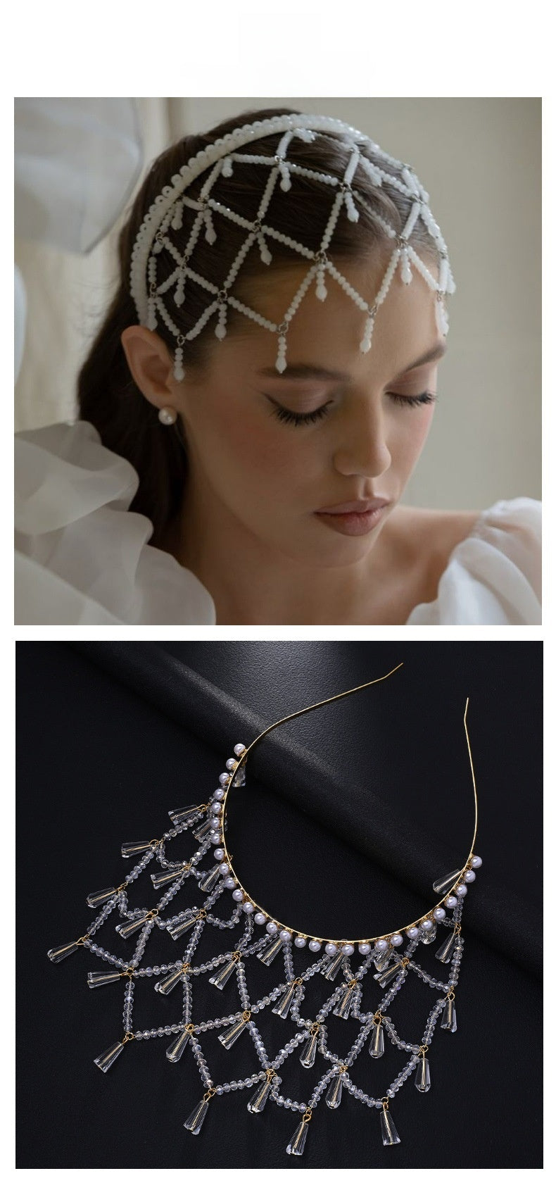 Bridal Pearl Jewelry Headband For Women With Rhinestones In Silver