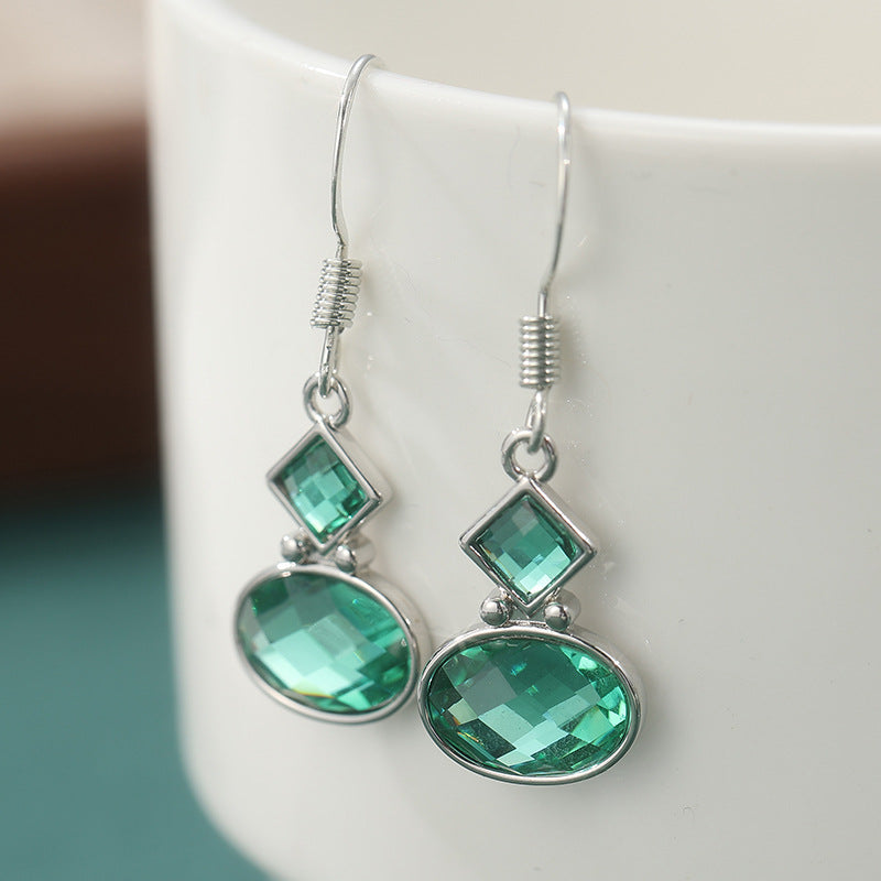 Bohemian Ethnic Green Drop Earrings For Women, Copper Ear Pins With Electroplated Finish