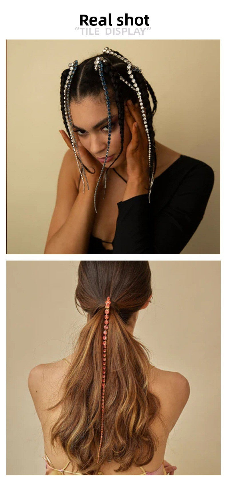 Ethnic Style Snake Hair Chain Insert Comb For Women With Rhinestones In Silver