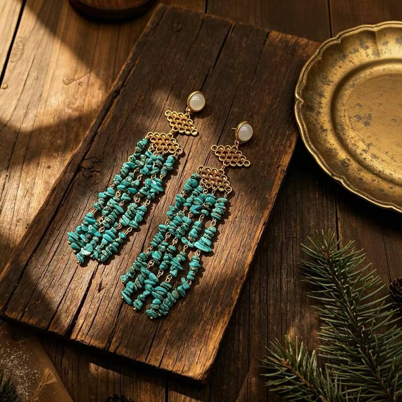 Retro Geometric Peacock Blue Earrings For Women With 925 Sterling Silver Posts And Turquoise Inlay Alloy Design