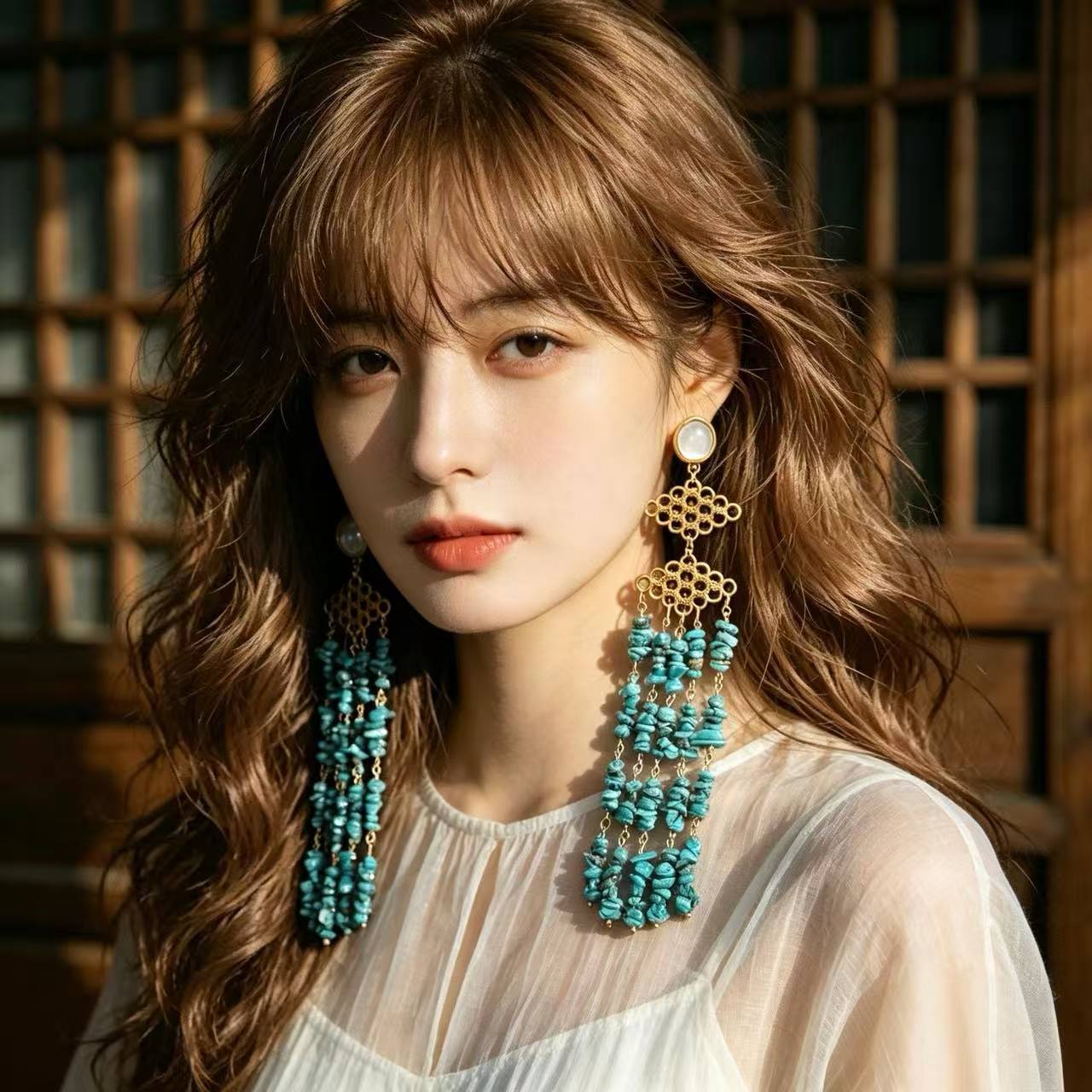 Retro Geometric Peacock Blue Earrings For Women With 925 Sterling Silver Posts And Turquoise Inlay Alloy Design