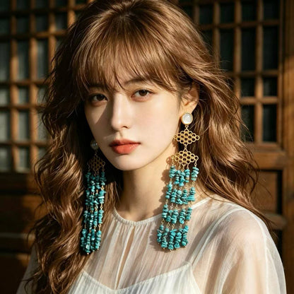 Retro Geometric Peacock Blue Earrings For Women With 925 Sterling Silver Posts And Turquoise Inlay Alloy Design