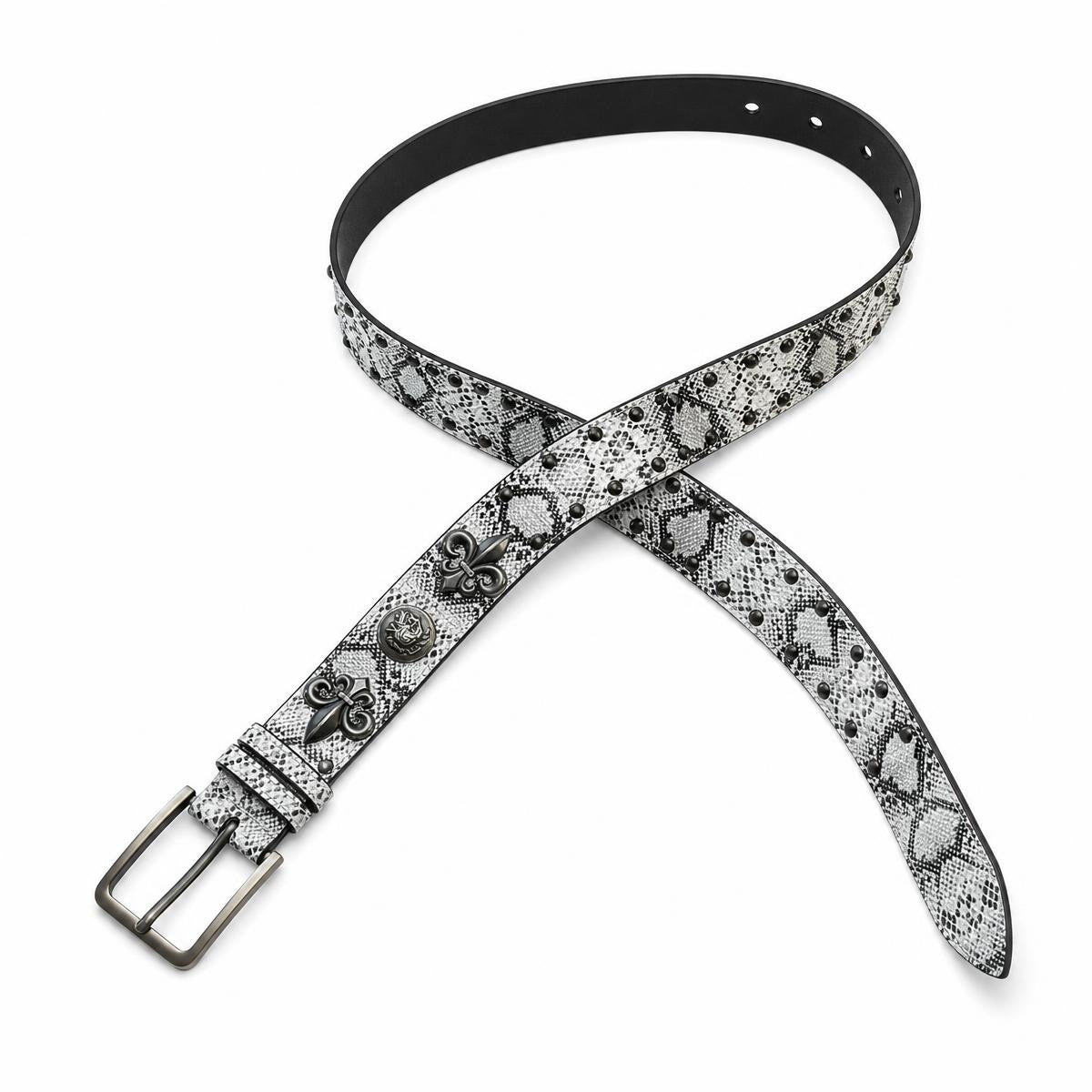 Punk Snakeskin PU Leather Belt With Zinc Alloy Pin Buckle In Silver