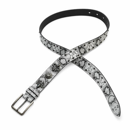 Punk Snakeskin PU Leather Belt With Zinc Alloy Pin Buckle In Silver