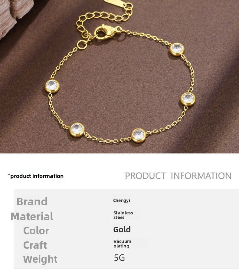 Round Waterproof Non Tarnish Titanium Steel Necklace With Rhinestones Pendant On Cable Chain For Women