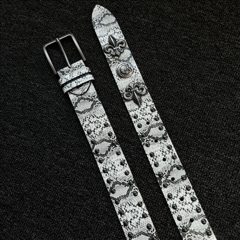 Punk Snakeskin PU Leather Belt With Zinc Alloy Pin Buckle In Silver