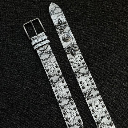 Punk Snakeskin PU Leather Belt With Zinc Alloy Pin Buckle In Silver