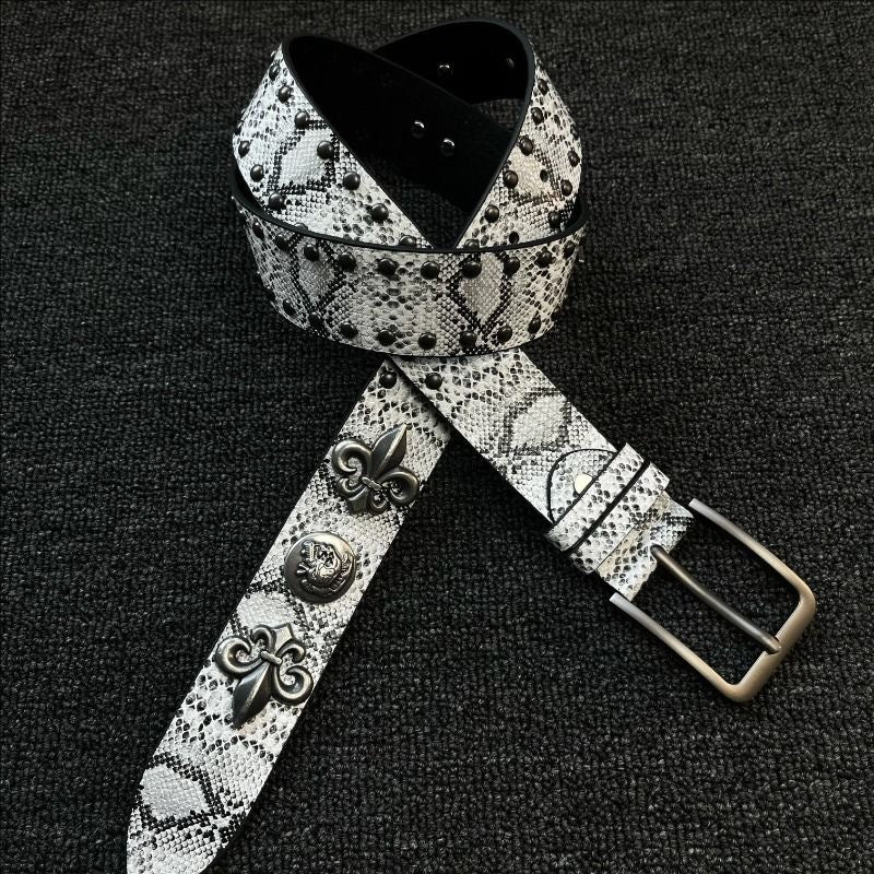 Punk Snakeskin PU Leather Belt With Zinc Alloy Pin Buckle In Silver