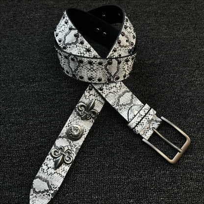 Punk Snakeskin PU Leather Belt With Zinc Alloy Pin Buckle In Silver