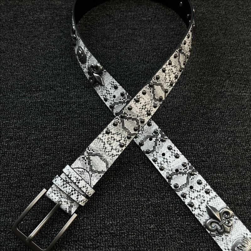 Punk Snakeskin PU Leather Belt With Zinc Alloy Pin Buckle In Silver