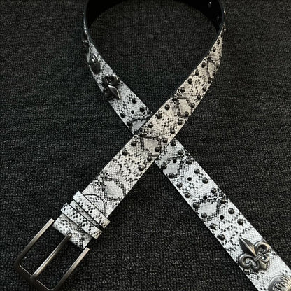 Punk Snakeskin PU Leather Belt With Zinc Alloy Pin Buckle In Silver