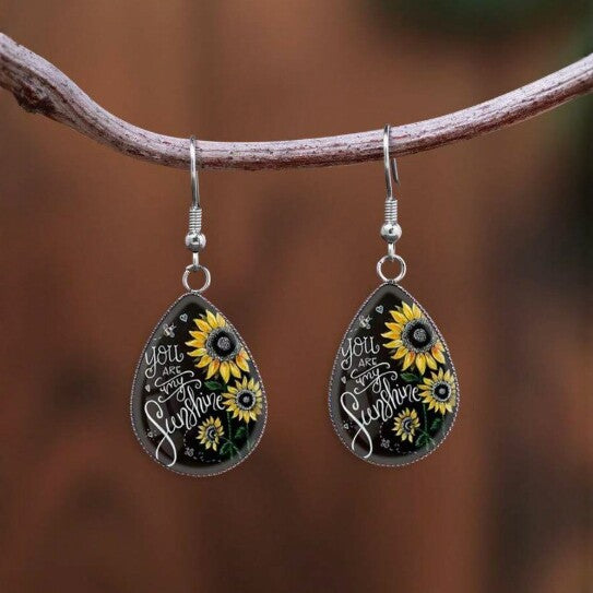 Retro Sunflower Earrings For Women With 201 Stainless Steel Ear Pins In Dyed Black
