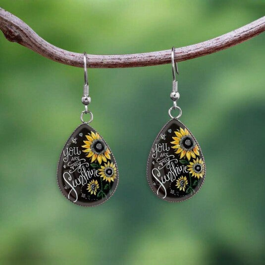 Retro Sunflower Earrings For Women With 201 Stainless Steel Ear Pins In Dyed Black