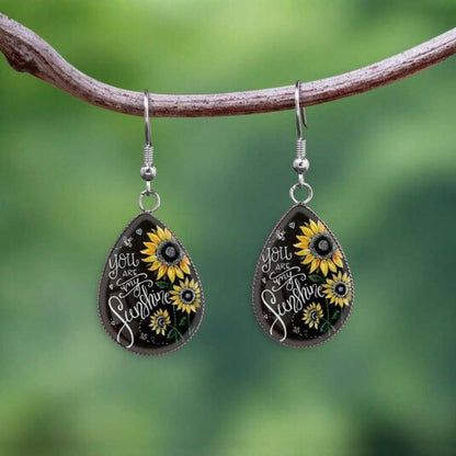 Retro Sunflower Earrings For Women With 201 Stainless Steel Ear Pins In Dyed Black