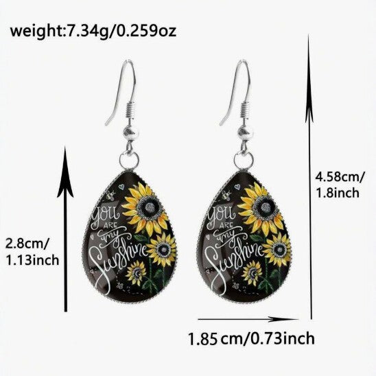 Retro Sunflower Earrings For Women With 201 Stainless Steel Ear Pins In Dyed Black