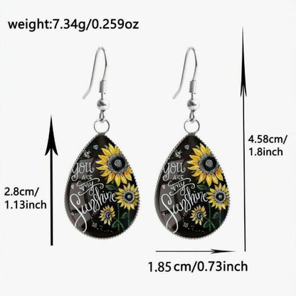 Retro Sunflower Earrings For Women With 201 Stainless Steel Ear Pins In Dyed Black