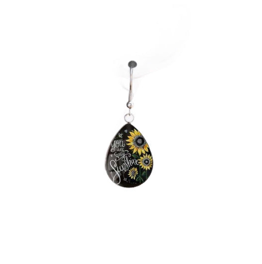 Retro Sunflower Earrings For Women With 201 Stainless Steel Ear Pins In Dyed Black