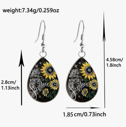 Retro Sunflower Earrings For Women With 201 Stainless Steel Ear Pins In Dyed Black