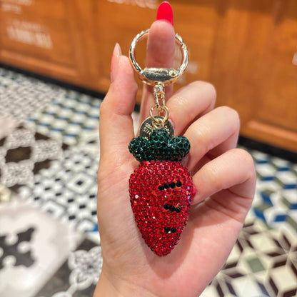 New Year Printing Natural Pink Pottery Clay Key Chain With Rhinestone Inlay Bag Charm