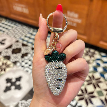 New Year Printing Natural Pink Pottery Clay Key Chain With Rhinestone Inlay Bag Charm