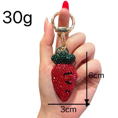 New Year Printing Natural Pink Pottery Clay Key Chain With Rhinestone Inlay Bag Charm