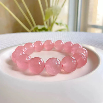 Sweet Geometric Crystal Bracelet For Women With Natural Pink 7-8mm Beaded Pearls