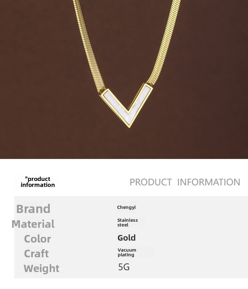 Geometric Multicolor Titanium Steel Necklace With Shell Inlay, Waterproof Non Tarnish, 18K Real Gold Plated For Women