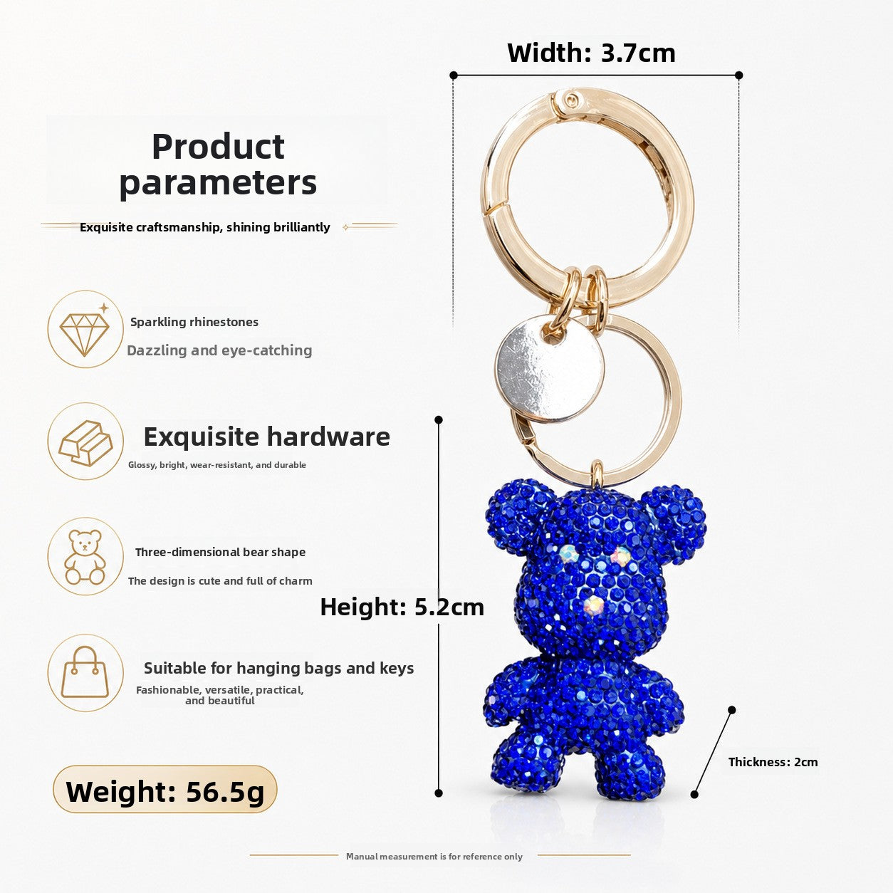 Christmas Bear Key Chain In Red Featuring Rhinestone Embellishments, Perfect Bag Charm Accessory