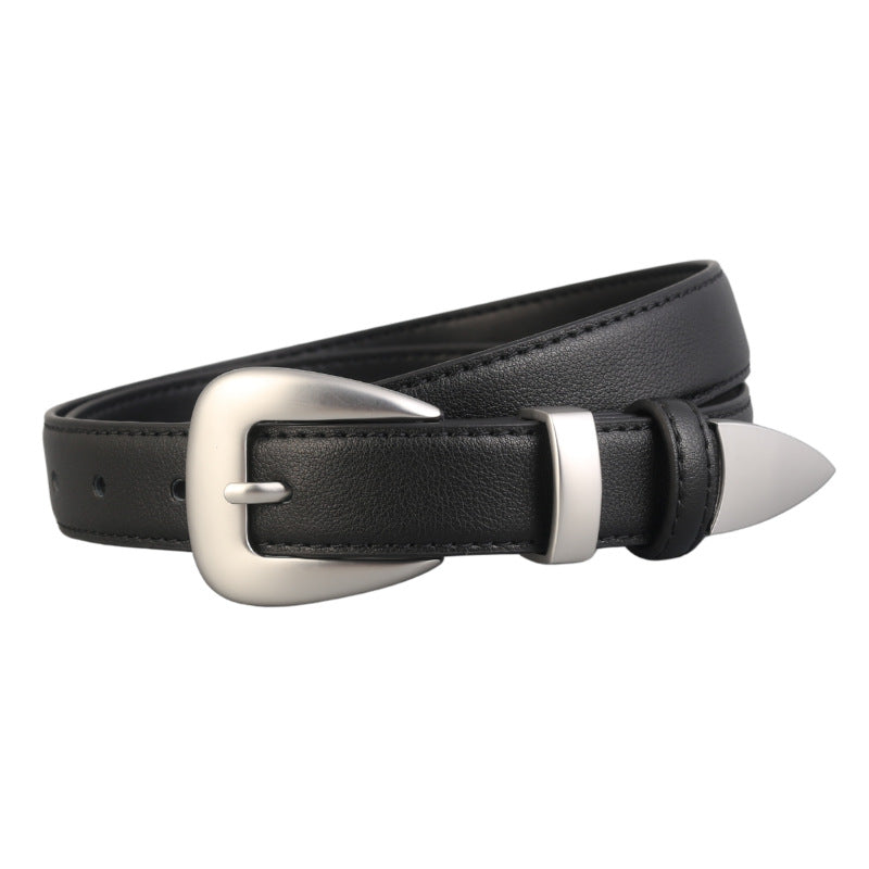 Women's Genuine Leather Commute Belt With Alloy Pin Buckle In Dyed Black