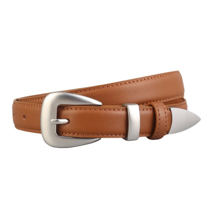 Women's Genuine Leather Commute Belt With Alloy Pin Buckle In Dyed Black